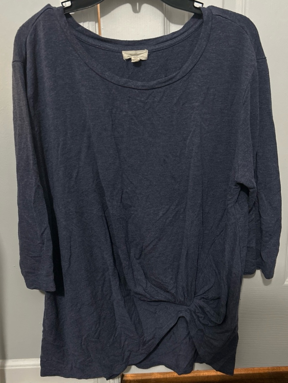 Cupio Navy Blue Long Sleeve Knot-Front Top